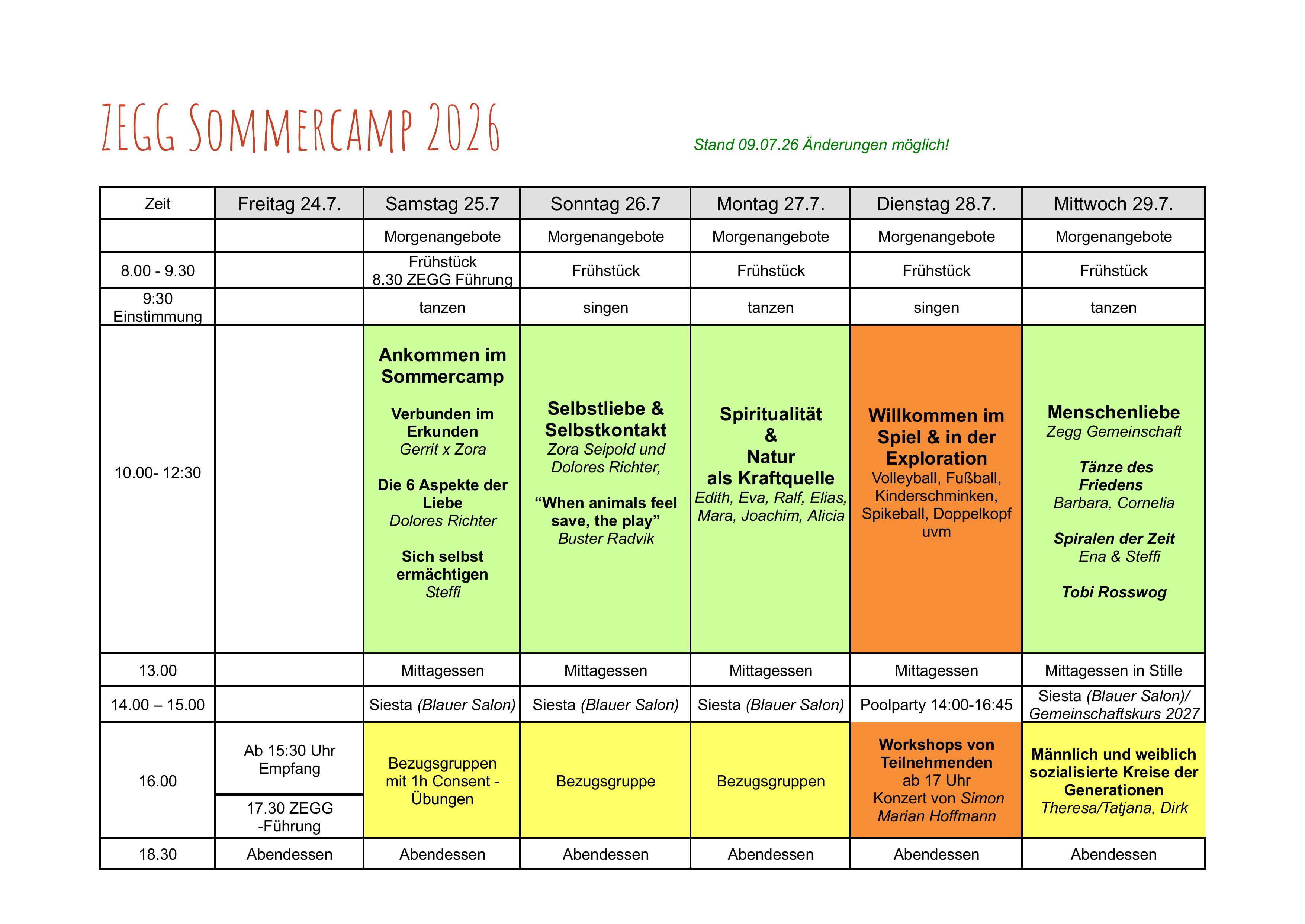Tagesplan Sommercamp 2026 mit Yael bilder 0